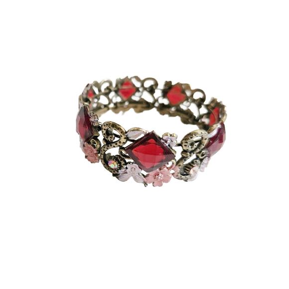 Vintage Red Floral Enamel & Glass Bracelet - Picture 10 of 10